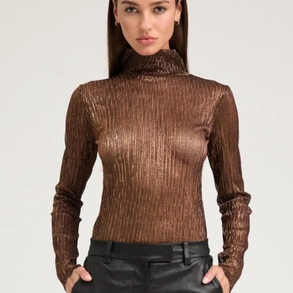 Metallic Bronze Mock Neck - Picture 2 of 8